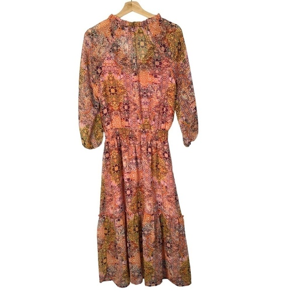 Veronica M Pratt Pink Floral Smocked Midi Dress S - Picture 3 of 6